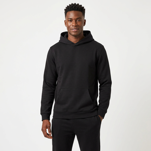 Sweat-shirt à capuche noir pour homme, manches longues, coupe classique, décontracté, respirant, en coton et polyester - Product Image 1