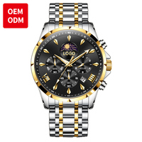 OEM ODM 3653 Montre à quartz en acier inoxydable étanche avec phases de lune lumineuses, styles les plus vendus, logo personnalisé de luxe