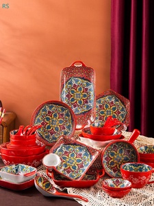 Vaisselle en céramique de Bohème de vente chaude Vaisselle de fleurs rétro Ensembles d'assiettes à dîner colorées exquises - Product Image 2