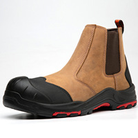Bottes de sécurité Chelsea en nubuck pleine fleur marron, à enfiler, avec embout en acier, anti-perforation, légères et respirantes, chaussures de travail