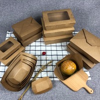Boîte alimentaire jetable en papier kraft brun avec fenêtre transparente pour salade, idéale pour bento, sandwichs et plats à emporter