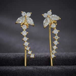 Boucles d'oreilles pendantes chic en alliage de zinc doré à motif floral - Tendance pour les occasions festives 186018 - Product Image 2