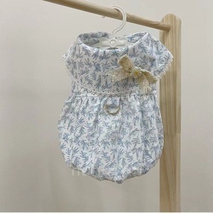 <strong>Cooling</strong> Vintage Blue Yellow Leaf Print Pet Dress With Lace <strong>Collar</strong> Bow Decor Summer <strong>Dog</strong> Clothes for Small <strong>Dogs</strong> Cats - Product Image 2