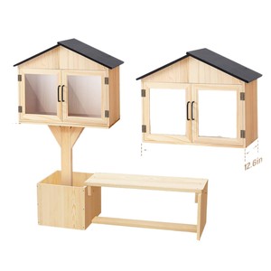 Ensemble bibliothèque miniature en bois pour extérieur avec banc et jardinière, rangement partagé pour livres, couleur bois naturel, durable - Product Image 5