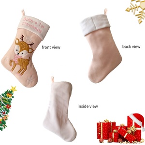 Cá nhân hoá Polyester dệt kim giáng sinh Santa vớ tùy chỉnh màu hồng bầu trời màu xanh với bông tuyết thêu FAWN mô hình - Product Image 4