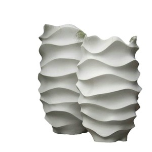 Nuevos materiales de construcción de piedra, macetas redondas blancas de hormigón GRC con textura ondulada para terrazas y balcones - Product Image 2
