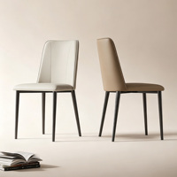 Chaise de salle à manger moderne en cuir ultra-fin, chaise d'appoint incurvée, chaise d'appoint avec pieds en métal noir pour salle à manger, cuisine, maison