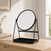 Miroir de maquillage circulaire double face grossissant 1X 5X 3X avec plateau métallique et rangement pour accessoires boucles d'oreilles, personnalisable