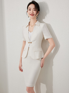 Nuevos trajes de <span class=keywords><strong>falda</strong></span> de trabajo para mujer de oficina y Blazer ODM OEM estilo francés a medida de negocios conjuntos de dos piezas de media manga <span class=keywords><strong>traje</strong></span> personalizado - Product Image 2