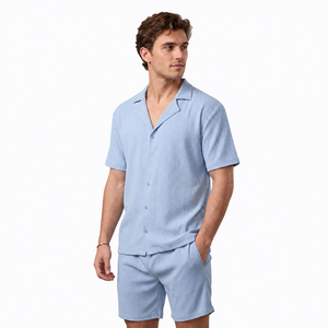 Ensemble chemise et short décontracté pour <span class=keywords><strong>homme</strong></span>, en tissu respirant tissé, avec logo personnalisé, pour l'été, <span class=keywords><strong>tenue</strong></span> de vacances, coupe décontractée style côtier, vente en gros OEM - Product Image 5