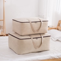 Sac de rangement pour couette à grande capacité Sac de rangement pliable en coton et lin Sac de rangement pliable pour vêtements de maison Couette d'organisation