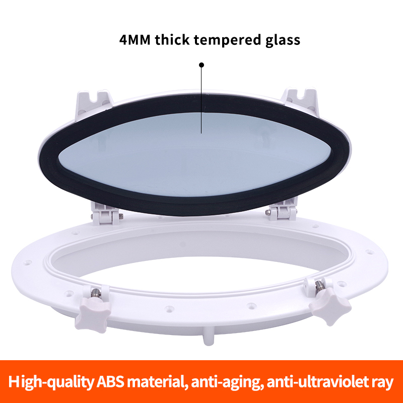 Boat Porthole Window - 4mm Tempered Glass, Rectangle 400x200mm, With Stainless Steel Hinges (Waterproof)