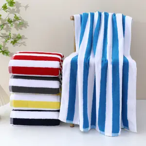 High Quality 100% Cotton Beach Towel /Pool Towel Double Yarn Strength Beige Striped Oversized Beach Towels 30x70