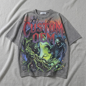 T-shirt vintage OEM personnalisé en coton 100% 230 GSM, imprimé numériquement, avec strass, délavé à l'acide, coupe oversize à épaules tombantes et coupe carrée - Product Image 1