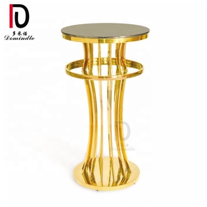 Mesa de Bar Redonda con Cubierta de Vidrio y Acero Inoxidable Dorado Estilo Boda para Fiestas - Product Image 2