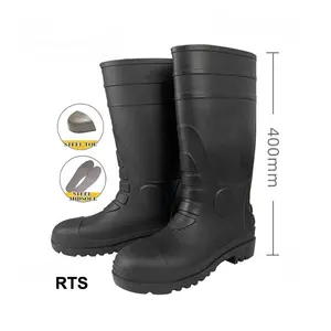 Durable Black Economy CE S5 Wellington Boots Waterproof Industrial Gumboots Anti-slip Top Cut Steel Toe Steel Midsole Boots Men