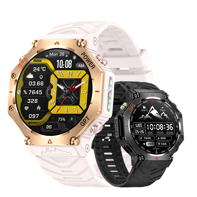 GPS Smart Watch KC91 Flashlight 1.39 Inch Screen BT Call  Heart Rate Blood Oxygen Health Monitoring Sports Smartwatch