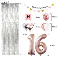 Ensemble de décorations pour 16e anniversaire, bannière joyeux anniversaire, ballons or rose numéro 16, rideau de pluie argenté E3016