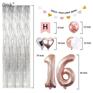 Set de Decoración para Fiesta de <span class=keywords><strong>16</strong></span> Años, Pancarta de <span class=keywords><strong>Feliz</strong></span> <span class=keywords><strong>Cumpleaños</strong></span>, Globos de Número <span class=keywords><strong>16</strong></span> en Oro Rosa, Cortina de Lluvia Plateada E3016 - Product Image 3