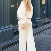 Ensemble de vêtements décontractés pour femmes, 2 pièces, sweat-shirt à col rond en coton respirant, pantalon au-dessus du genou, personnalisation d'usine