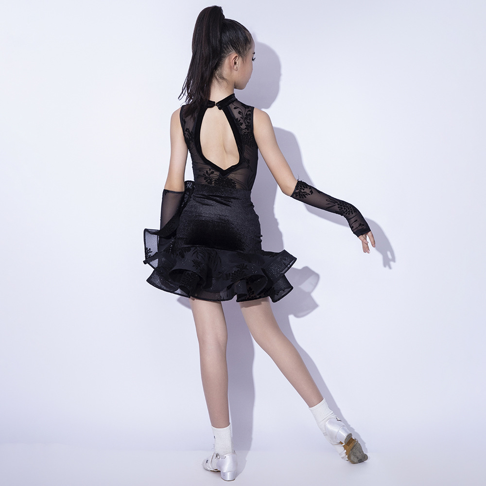 Black Lace Latin Dance Dress - Salsa Ballroom Tutu Skirts