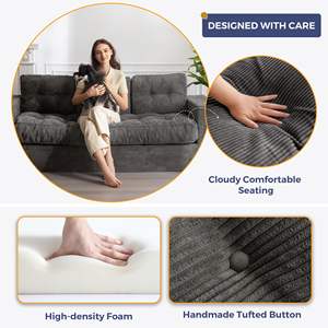 Tùy Chỉnh Không xương Sofa Ghế Màu Xám Nén 3-Chỗ Ngồi Vải Nhung Vải Sofa Giá Rẻ 3 Chỗ Ngồi Phòng Khách Vải To Thu Sàn <span class=keywords><strong>Futon</strong></span> Ghế Sofa - Product Image 6