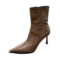 Bottines à talons hauts en cuir personnalisées de 8 cm pour femmes, à bout pointu