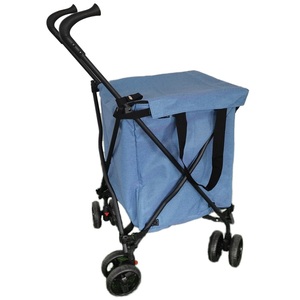 Chariot utilitaire pliable, capacité 120 lb, cadre en acier, chariot de courses avec sac en toile imperméable amovible et freins pour courses et linge - Product Image 3