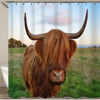 Rideau de douche Highland Cow Bull, décoration florale amusante, style campagnard, rideaux de salle de bain de ferme avec crochets en polyester