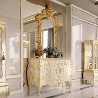 Ensemble table et chaises de salle à manger en bois massif sculpté, style classique élégant français, design rectangulaire central carré, luxe traditionnel