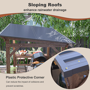 Pergola en <span class=keywords><strong>bois</strong></span> 13 x 6,5 pieds avec toit métallique, abri de patio avec guirlandes lumineuses, comptoirs latéraux, abri de barbecue <span class=keywords><strong>extérieur</strong></span> marron - Product Image 5