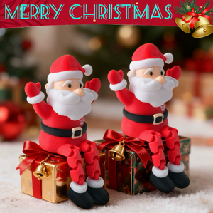 Figurine de Père Noël en résine, agitant la main, assis sur une boîte cadeau, décoration de table de Noël - Product Image 1