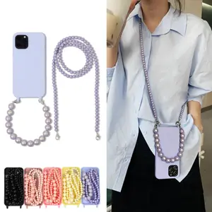 Phone Case with Hand Strap and Lanyard Bead String Clay Beads Crossbody Pendant Phone Case for iPhone 15 14 13 Pro Max 11 12 Xr