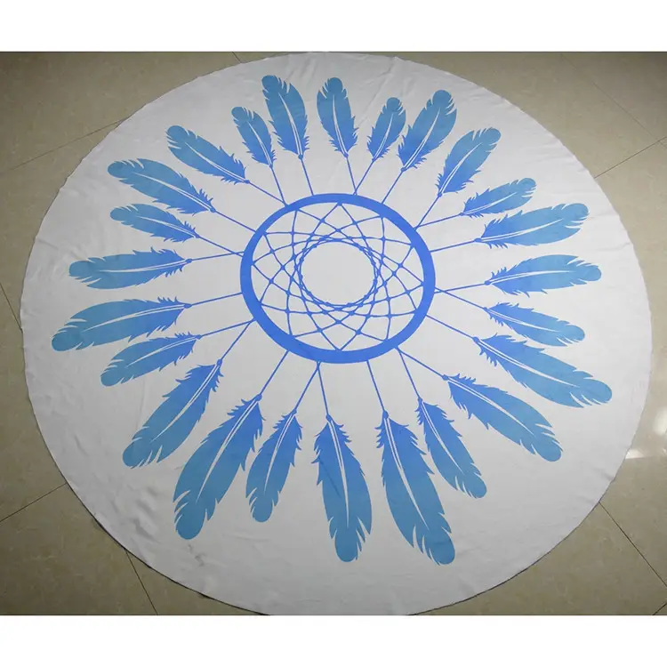 Commercio all'ingrosso personalizzato Logo Mandala tondo cerchio grande spugna di cotone rotondo asciugamani da spiaggia per adulti con nappa