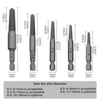 Jeu d'extracteurs de vis cassées électriques à 5 pièces, à dents fines/épaisses, avec embout hexagonal, incluant un embout hexagonal pour tuyau d'eau de 4/6 pouces