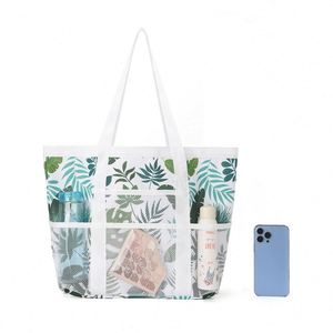 Bolsas de Compras de Malla Azul con Logotipo Personalizado Impreso al por Mayor, Bolsas de Playa de Verano de Nailon Negro para Mujer - Product Image 4