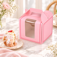 Boîte à gâteau rose poudré en gros avec impression décorative sur le bord et poignée de transport pour collections de mini-desserts