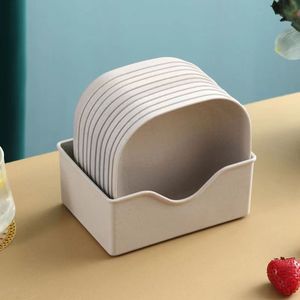 Wheat Straw Bone Spitting <b>Dish</b> <b>Set</b> Pink Rectangular Small Plates For Home Use Coffee Tea <b>Serving</b> - Product Image 3