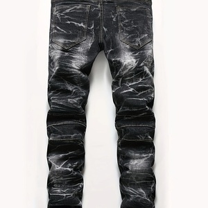 Jeans de Mezclilla Negros Desgastados para Hombre con Bolsillos Laterales con Cremallera, Estilo Urbano, para Uso Diario y Ocasiones Casuales - Product Image 2