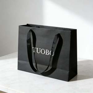 Custom Matte Black Kraft <b>Gift</b> <b>Bags</b> with Premium Handles Luxury Boutique Packaging Foil Pantone Logo Printing - Product Image 3