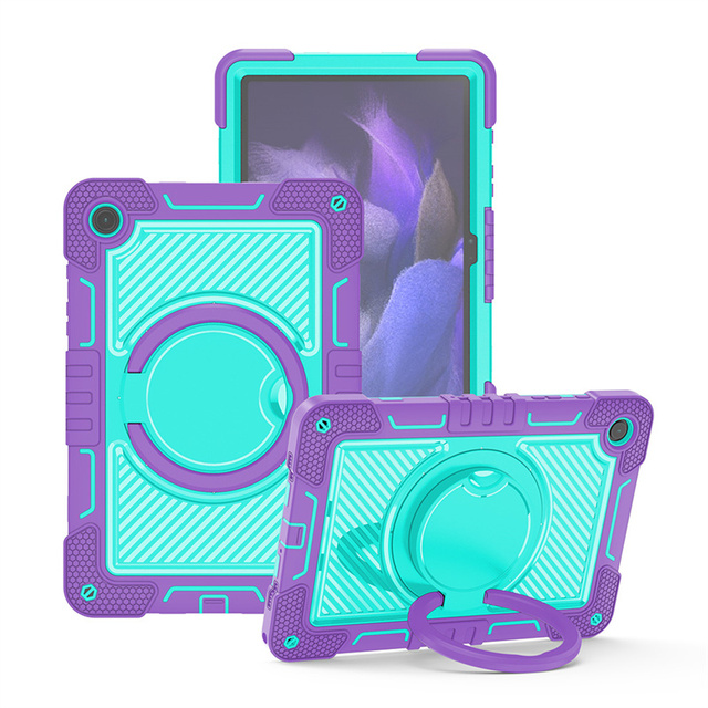 Shockproof Hard PC Soft Silicone Tablet Cover Case for Samsung Galaxy Tab A9 Kickstand 360 Rotation Rugged Case with Hand Strap