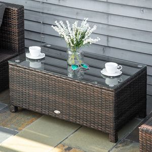 For Outsunny Brown Outdoor <b>Table</b> 85 x 50 x 39 cm Rectangular 5mm Tempered Glass with <b>Rattan</b> <b>Garden</b> Furniture - Product Image 2