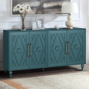 Aparador Moderno de Madera de 63'' con Puertas Talladas con Flores, Tiradores Metálicos y Estantes Ajustables - Product Image 2
