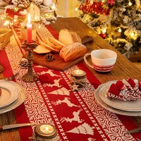 Chemin de table et set de table imprimés pour Noël, motif bonhomme de neige et renne, nappe de Noël, décoration de table de fête, serviette de table