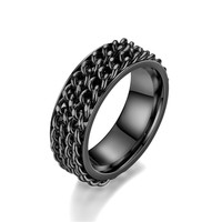 Bague unisexe en acier inoxydable électroplaqué à double chaîne rotative pour l'approvisionnement transfrontalier, vente en gros de bijoux