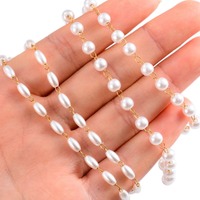 Bracelet ovale en acier inoxydable plaqué or, perles faites à la main, chaîne de perles, étanche, pour femmes, bijoux à la mode