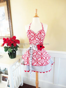 <span class=keywords><strong>Tablier</strong></span> de cuisine pour <span class=keywords><strong>femme</strong></span> Sweety, 3 couches, imprimé à pois et à volants, rayures verticales orange, fleurs, en coton - Product Image 5