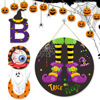 Plaque de porte imitation bois Halloween, décoration d'ambiance d'horreur pour maison hantée, sorcière, fantôme, citrouille, vente en gros
