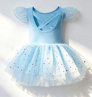 Justaucorps de danse de ballet à manches volantées avec jupe brillante et dos croisé, tutu de ballerine pour la pratique et la performance, pour petite fille