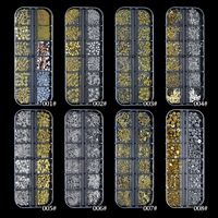 12 Gird Box Or et Argent Nail Alliage Bijoux Accessoires 3D Papillon Arc Demi Lune Étoile Nail Art Décoration